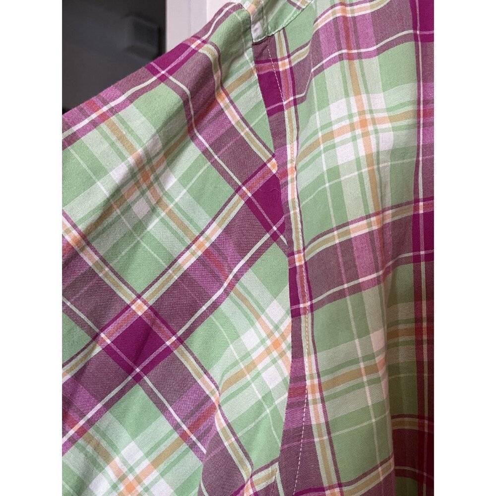 Tommy Hilfiger Mens Plaid Short Sleeve Button-Up Shirt XL Green & Purple Cotton - Picture 7 of 9